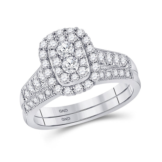 10k White Gold Round Diamond Bridal Wedding Ring Band Set 1 Cttw