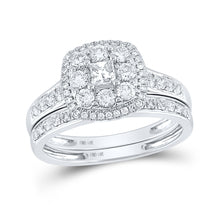  14k White Gold Princess Diamond Bridal Wedding Ring Band Set 1 Cttw
