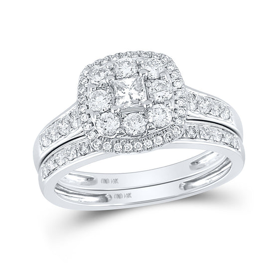 14k White Gold Princess Diamond Bridal Wedding Ring Band Set 1 Cttw
