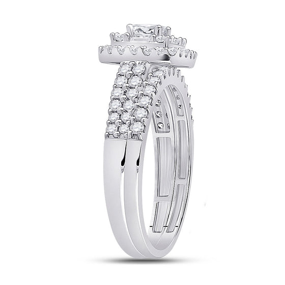 14k White Gold Princess Diamond Square Bridal Wedding Ring Band Set 1 Cttw