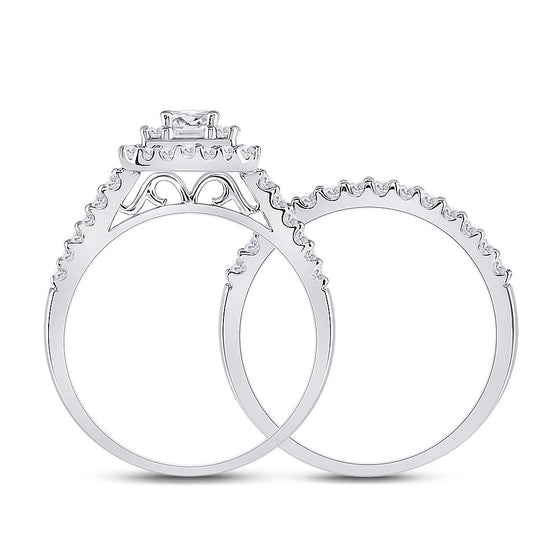 14k White Gold Princess Diamond Square Bridal Wedding Ring Band Set 1 Cttw