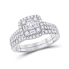 14k White Gold Princess Diamond Square Bridal Wedding Ring Band Set 1 Cttw