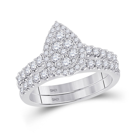 14k White Gold Round Diamond Bridal Wedding Ring Band Set 1 Cttw