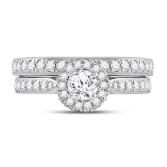 14k White Gold Round Diamond Bridal Wedding Ring Band Set 1 Cttw