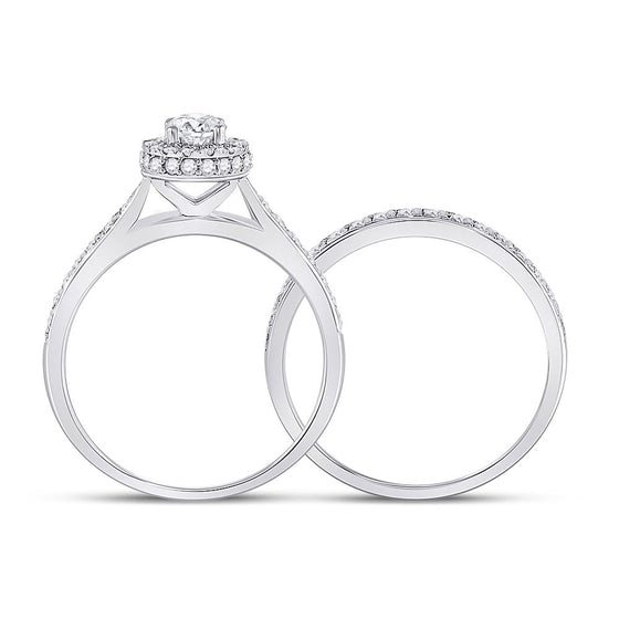 14k White Gold Round Diamond Bridal Wedding Ring Band Set 1 Cttw