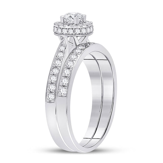 14k White Gold Round Diamond Bridal Wedding Ring Band Set 1 Cttw