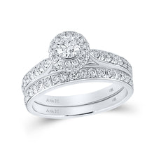  14k White Gold Round Diamond Bridal Wedding Ring Band Set 1 Cttw