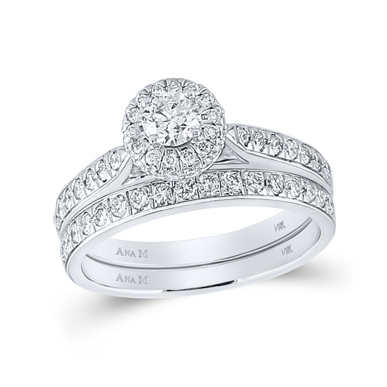 14k White Gold Round Diamond Bridal Wedding Ring Band Set 1 Cttw