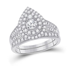  10k White Gold Round Diamond Pear Bridal Wedding Ring Band Set 1 Cttw