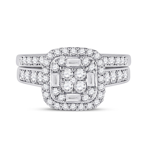 14k White Gold Round Diamond Bridal Wedding Ring Band Set 1 Cttw