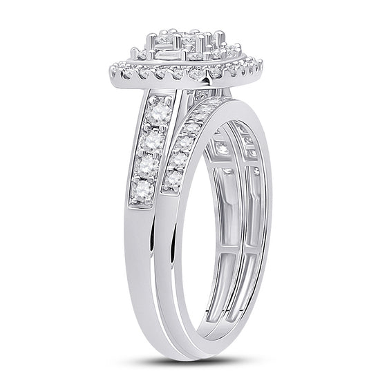 14k White Gold Round Diamond Bridal Wedding Ring Band Set 1 Cttw