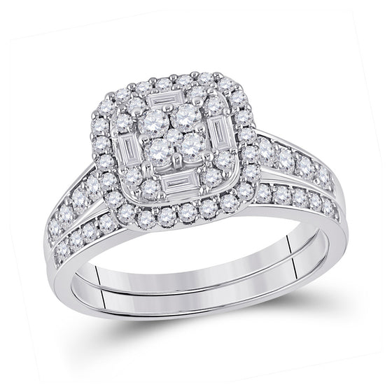 14k White Gold Round Diamond Bridal Wedding Ring Band Set 1 Cttw