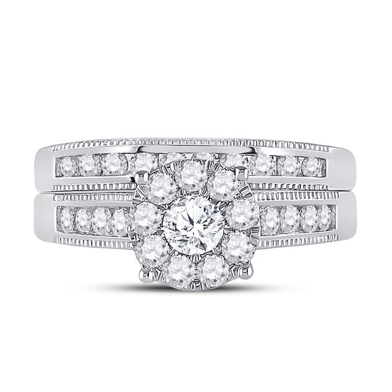 10k White Gold Round Diamond Bridal Wedding Ring Band Set 1 Cttw