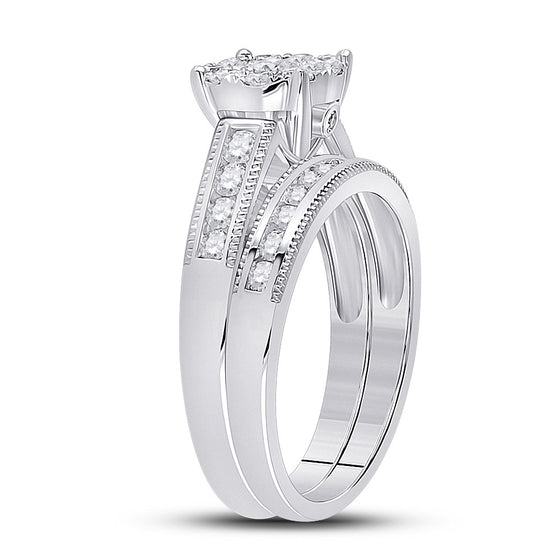 10k White Gold Round Diamond Bridal Wedding Ring Band Set 1 Cttw