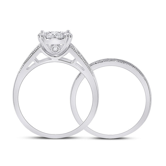 10k White Gold Round Diamond Bridal Wedding Ring Band Set 1 Cttw