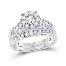  10k White Gold Round Diamond Bridal Wedding Ring Band Set 1 Cttw