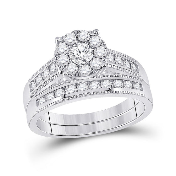10k White Gold Round Diamond Bridal Wedding Ring Band Set 1 Cttw