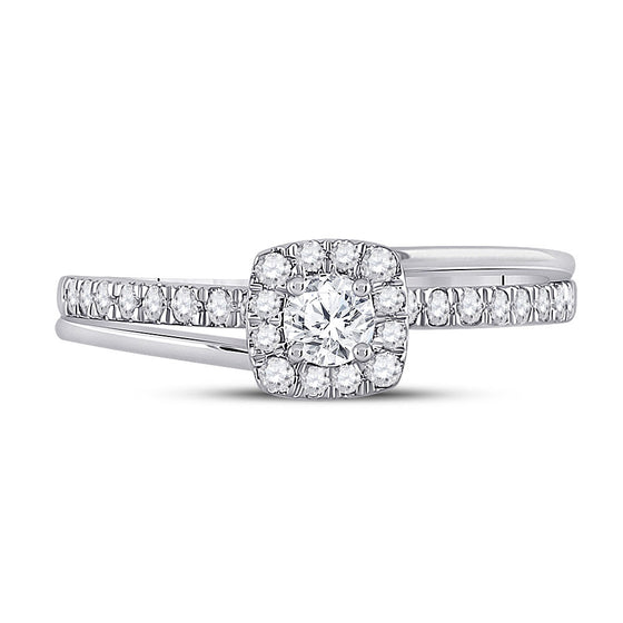 10k White Gold Round Diamond Bridal Wedding Ring Band Set 1/2 Cttw