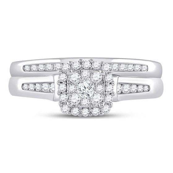 10k White Gold Round Diamond Bridal Wedding Ring Band Set 1/2 Cttw