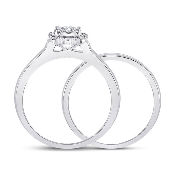 10k White Gold Round Diamond Bridal Wedding Ring Band Set 1/2 Cttw
