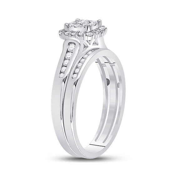 10k White Gold Round Diamond Bridal Wedding Ring Band Set 1/2 Cttw