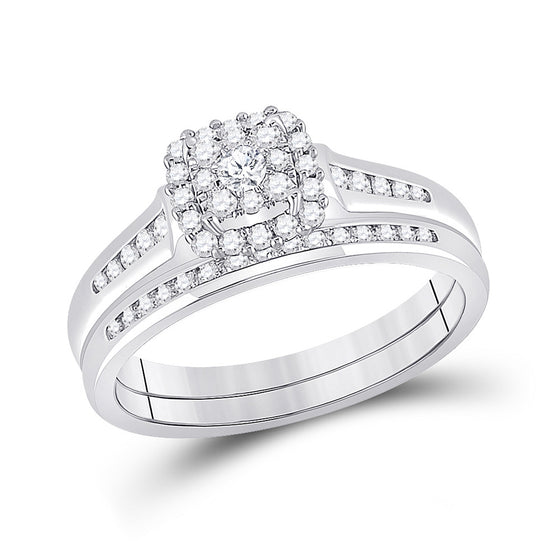 10k White Gold Round Diamond Bridal Wedding Ring Band Set 1/2 Cttw