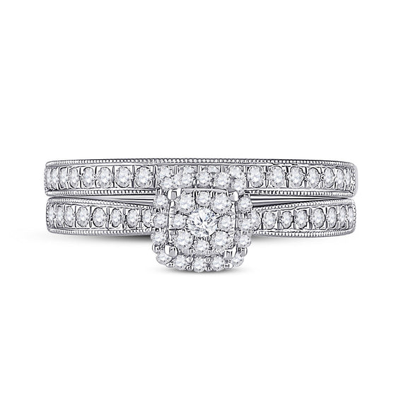 10k White Gold Round Diamond Bridal Wedding Ring Band Set 1/2 Cttw