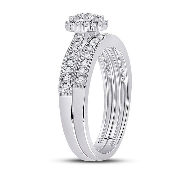 10k White Gold Round Diamond Bridal Wedding Ring Band Set 1/2 Cttw