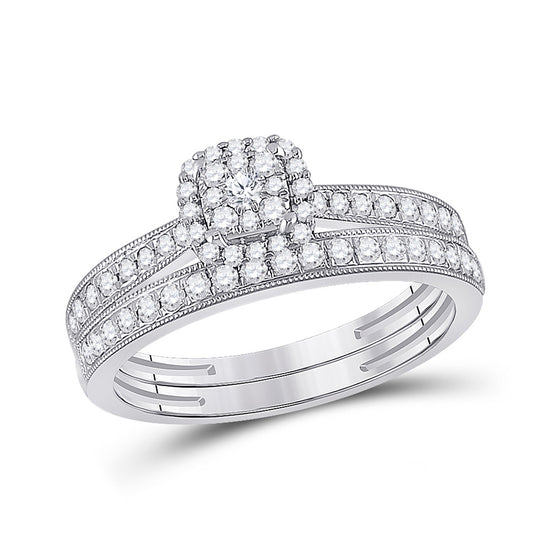 10k White Gold Round Diamond Bridal Wedding Ring Band Set 1/2 Cttw