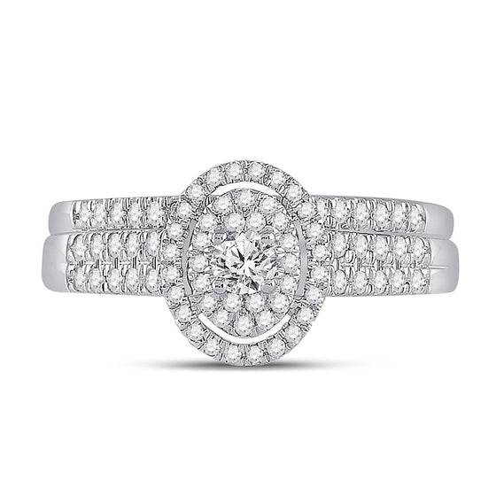10k White Gold Round Diamond Bridal Wedding Ring Band Set 1/2 Cttw