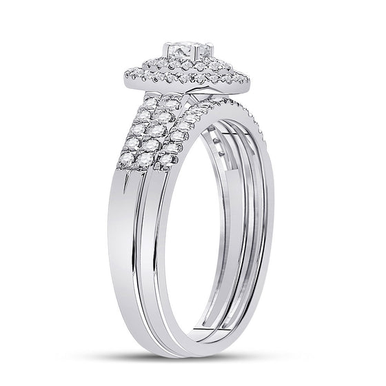 10k White Gold Round Diamond Bridal Wedding Ring Band Set 1/2 Cttw