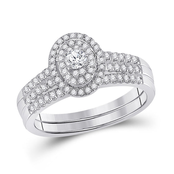 10k White Gold Round Diamond Bridal Wedding Ring Band Set 1/2 Cttw