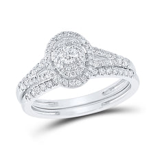  10k White Gold Round Diamond Oval Bridal Wedding Ring Band Set 1/2 Cttw