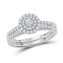  10k White Gold Round Diamond Halo Bridal Wedding Ring Band Set 1/2 Cttw