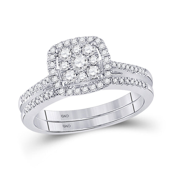10k White Gold Round Diamond Bridal Wedding Ring Band Set 1/2 Cttw