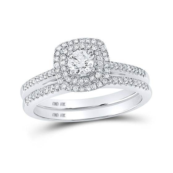 10k White Gold Round Diamond Bridal Wedding Ring Band Set 1/2 Cttw