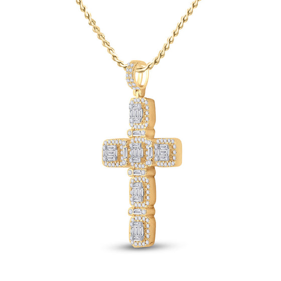 14k Yellow Gold Mens Round Diamond Cross Charm Pendant 2 Cttw