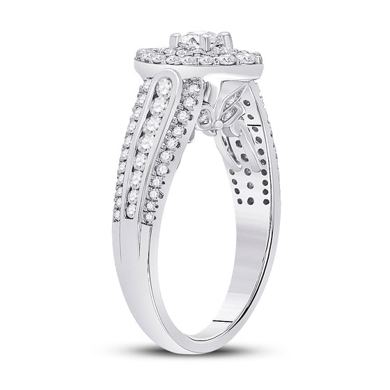 14k White Gold Round Diamond Halo Bridal Wedding Engagement Ring 1 Cttw