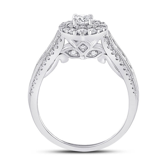 14k White Gold Round Diamond Halo Bridal Wedding Engagement Ring 1 Cttw