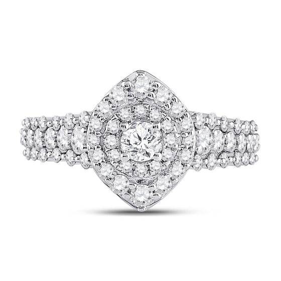 14k White Gold Round Diamond Halo Bridal Wedding Engagement Ring 1-1/5 Cttw