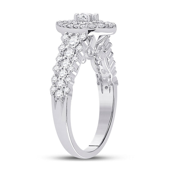 14k White Gold Round Diamond Halo Bridal Wedding Engagement Ring 1-1/5 Cttw