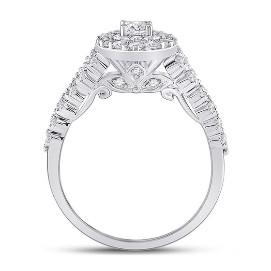 14k White Gold Round Diamond Halo Bridal Wedding Engagement Ring 1-1/5 Cttw