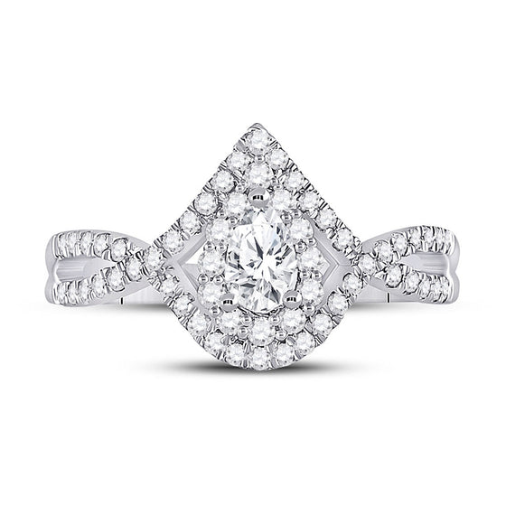 14k White Gold Pear Diamond Halo Bridal Wedding Engagement Ring 1 Cttw