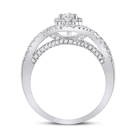 14k White Gold Pear Diamond Halo Bridal Wedding Engagement Ring 1 Cttw