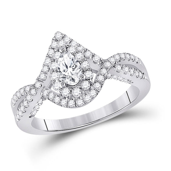 14k White Gold Pear Diamond Halo Bridal Wedding Engagement Ring 1 Cttw