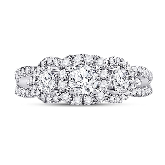 14k White Gold Round Diamond 3-stone Bridal Wedding Engagement Ring 1-1/4 Cttw