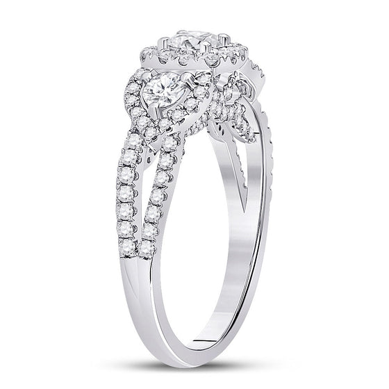 14k White Gold Round Diamond 3-stone Bridal Wedding Engagement Ring 1-1/4 Cttw