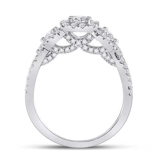14k White Gold Round Diamond 3-stone Bridal Wedding Engagement Ring 1-1/4 Cttw