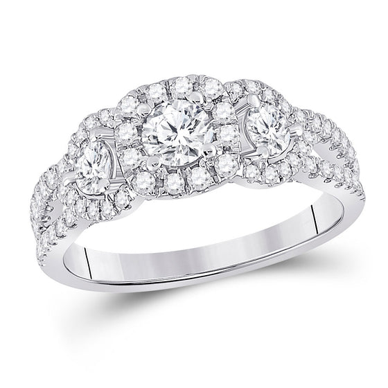 14k White Gold Round Diamond 3-stone Bridal Wedding Engagement Ring 1-1/4 Cttw