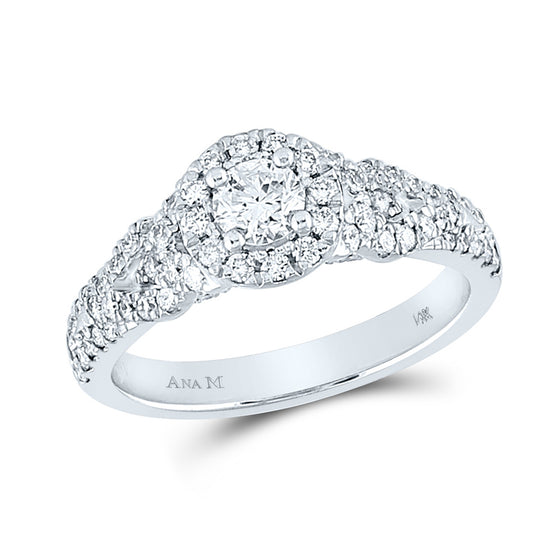 14k White Gold Round Diamond Halo Bridal Wedding Engagement Ring 1 Cttw